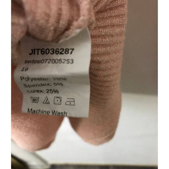 SHEIN Curve Flounce Sleeve Pink Sparkly Turtleneck Sweater 1XL Coquette Girl - Picture 7 of 8